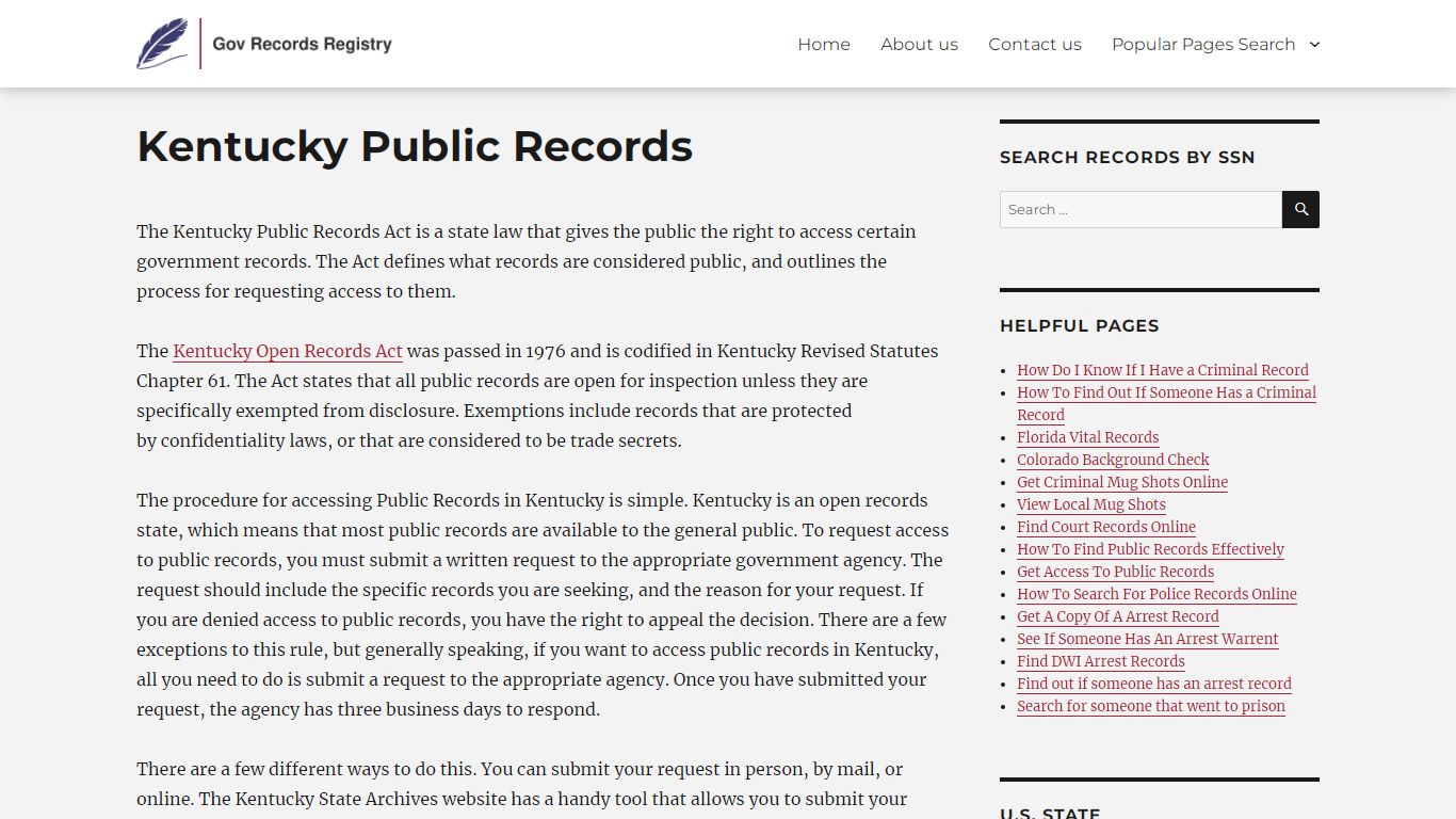 Kentucky Public Records - GovRecordsRegistry.org